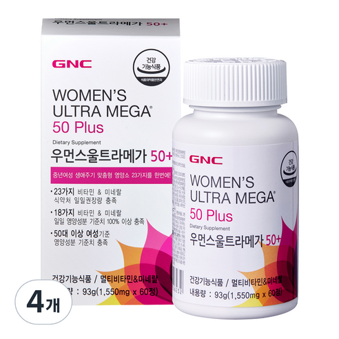 GNC 우먼스 울트라메가 50플러스 멀티비타민, 60정, 4개