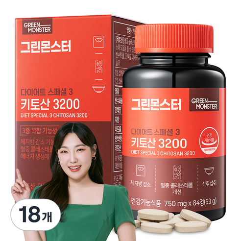 그린몬스터 다이어트 스페셜 3 키토산 3200, 84정, 18개