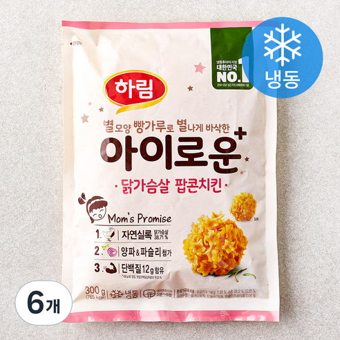 하림 아이로운 닭가슴살 팝콘치킨 (냉동), 300g, 6개