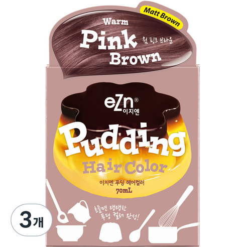 eZn 푸딩 헤어컬러 염모제, 웜핑크브라운, 3개