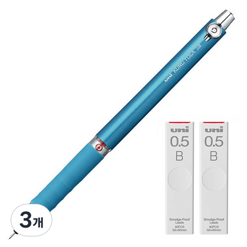 아오이상사 유니 쿠루토가 샤프 러버 글립 모델 블루 0.5mm M5-656 + 전용 샤프심 B 2p 세트, 3개
