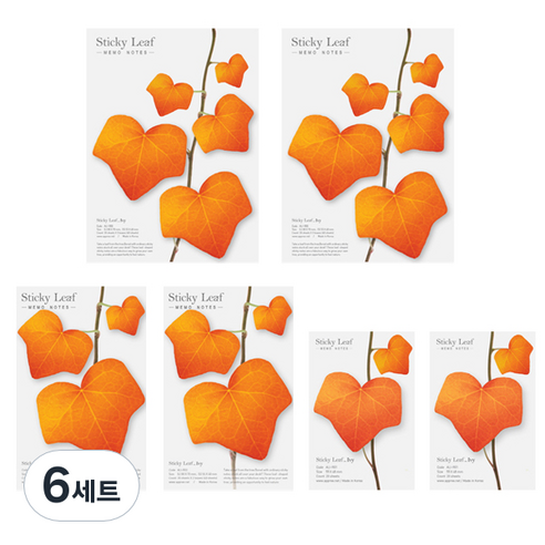 어프리 스티키리프 담쟁이 베이직 점착메모지 3종 세트 B, 레드, 6세트