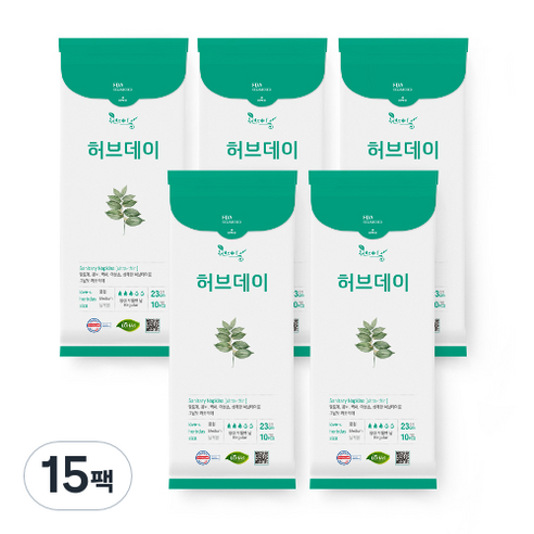 허브데이 중형 생리대 날개형, 10개입, 15팩