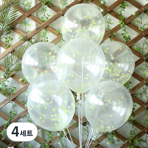 파티해 써클 컨페티풍선 20p + 손펌프 랜덤발송 +컬링리본 + 스펀지닷 세트, 라임그린, 4세트