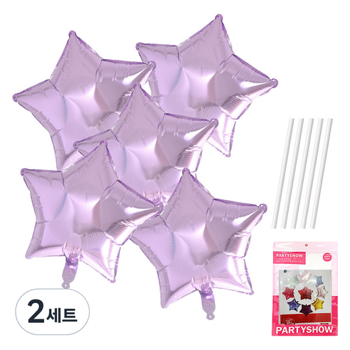 파티쇼 별 은박 풍선 45cm 5p + 빨대 5p 세트, 라벤다(풍선), 2세트