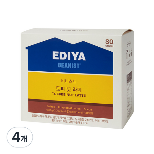 이디야 비니스트 토피넛 라떼분말, 20g, 30개입, 4개