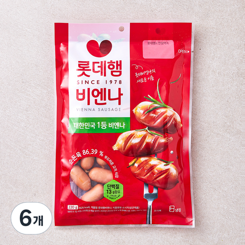 롯데햄 비엔나, 220g, 6개