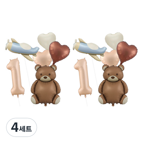 마켓피오 파티 장식 곰돌이 숫자 풍선 세트, 타입 1, 4세트