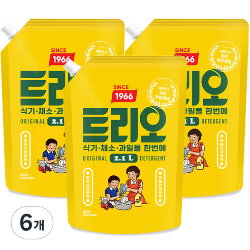 트리오 레트로 주방세제 리필, 2.1L, 6개