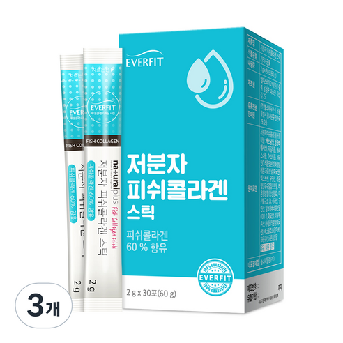 내츄럴플러스 에버핏 저분자 피쉬 콜라겐 스틱 30포 1박스, 60g, 3개