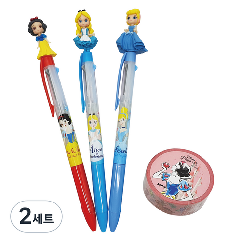 디즈니프린세스 3색 볼펜 0.5mm 3종 + 마스킹테이프 세트, C타입, 2세트