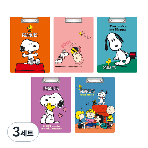 피너츠 스누피 올 클리어 클립보드 A4 5종 세트, 색상 랜덤, 3세트