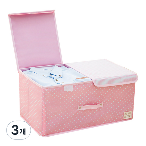 루비코코 패브릭 접이식 의류보관 칸칸 수납 리빙박스 S 36 x 25 x 16 cm, 라이트핑크, 3개