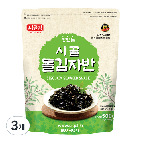 시골김 돌김자반, 500g, 3개