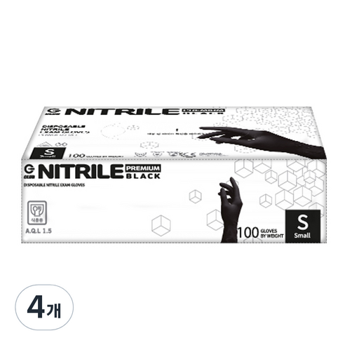 지클럽 프리미엄 고중량 니트릴 장갑 100p, 블랙, 소(S), 4개