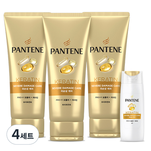 팬틴 케라틴 극손상케어 트리트먼트 220ml 3p + 샴푸 90ml 세트, 4세트