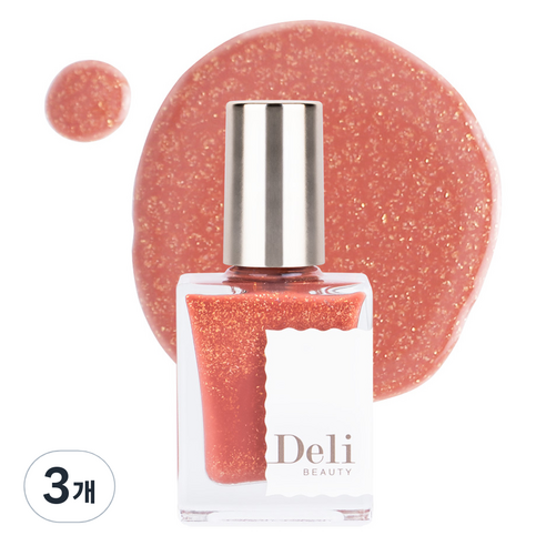 델리뷰티 딥시럽 루어인무드 네일컬러 글리터, MG12 글램펄 선셋코랄, 10ml, 3개