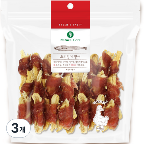 네츄럴코어 강아지 간식, 혼합맛(오리/황태), 220g, 3개