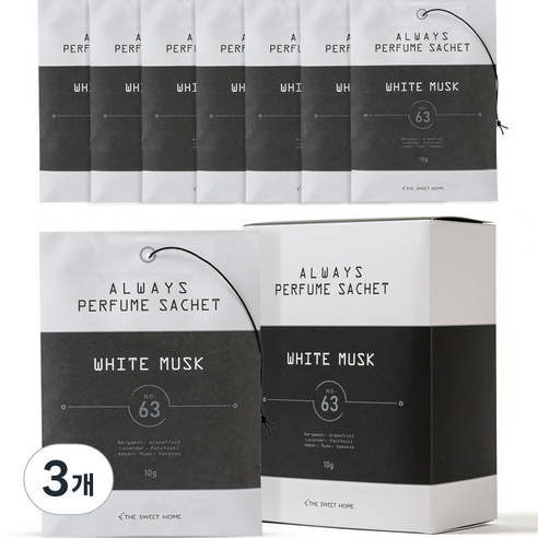 더스윗홈 올웨이즈 퍼퓸 사쉐 본품, 80g, 3개, 화이트 머스크