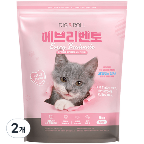 디그앤롤 에브리벤토 나이트 고양이 모래, 6kg, 2개, 무향