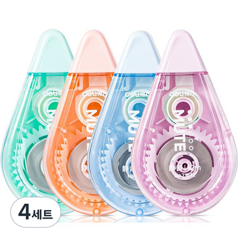 델리 저소음 수정테이프 4종 세트 71542, 핑크, 블루, 오렌지, 그린, 4세트