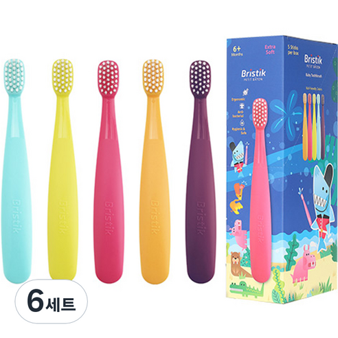 브리스틱 에르고 1단계 유아칫솔 세트, 혼합색상, 5개입, 6세트