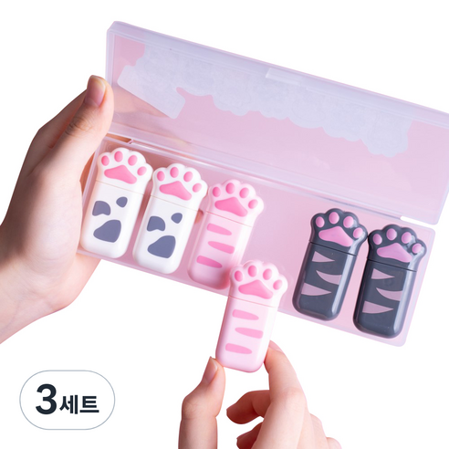 인노블 고양이 발바닥 수정테이프 6개 + 케이스, 혼합 색상, 3세트