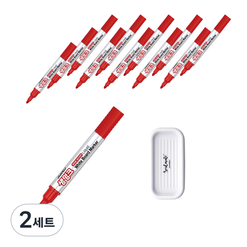 자바펜 생잉크 화이트보드마카 12p + 펜트레이 랜덤발송, 빨강, 2세트