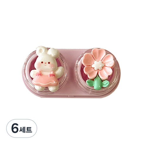 특별한상점 귀여운 휴대용 서랍형 콘택트렌즈 케이스 세트, 래빗, 6세트