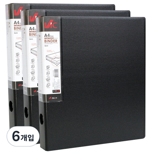 VIC 신소재 D링 바인더 3cm 3공, 흑색, 6개입