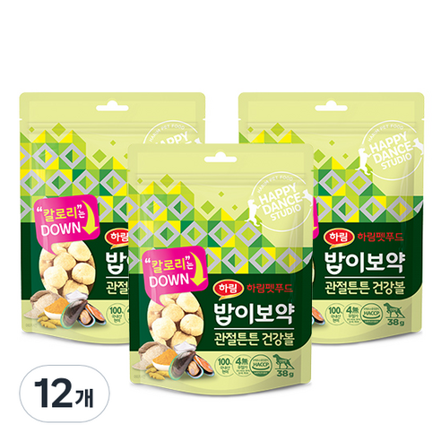 하림펫푸드밥이보약 강아지 관절튼튼 건강볼, 초록입홍합, 38g, 12개