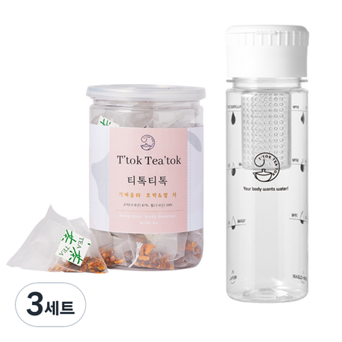모닝풀 티톡티톡 쏙쏙티 호박팥차 + 챌린지 티백 보틀 500ml, 2g, 30개입, 3세트
