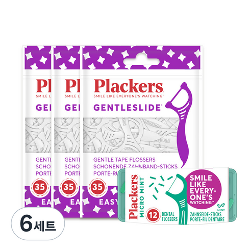 플랙커스 젠틀 슬라이드 치실 2.1cm 105p + 트래블케이스 치실 2.1cm 12p, 6세트