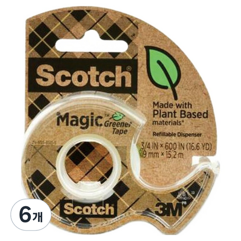 쓰리엠 스카치 매직테이프 그리너 디스펜서 18mm x 15m 123, 6개, 투명