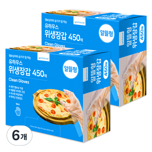 유하우스 알뜰형 위생장갑, 450개입, 6개