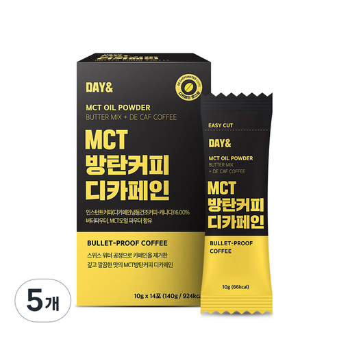 데이앤 MCT 오일 방탄커피 디카페인 커피믹스, 10g, 14개입, 5개