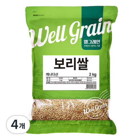 웰그레인 캐나다산 보리쌀, 2kg, 4개