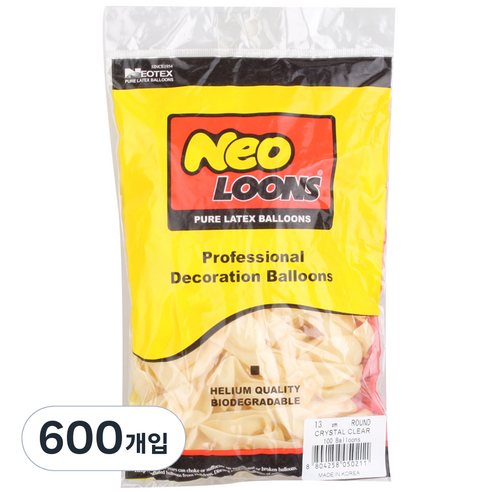 네오룬즈 13cm 라운드풍선, 크리스탈 클리어, 600개입