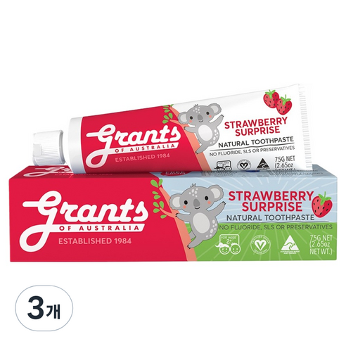 그란츠 아동용 스트로베리 서프라이즈 치약 불소Free, 75g, 3개