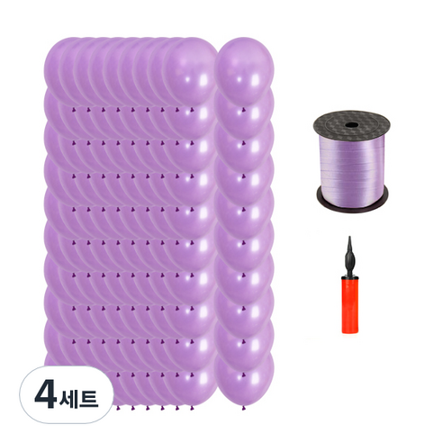 마켓감성 캔디 펄 풍선 30cm 100p + 펌프 랜덤발송 + 리본끈, 라이트퍼플, 4세트