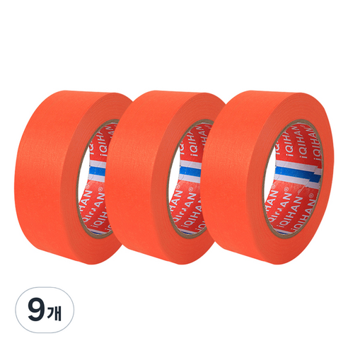 iQIHAN 칼라 마스킹 종이테이프 25mm x 15m, 오렌지, 9개