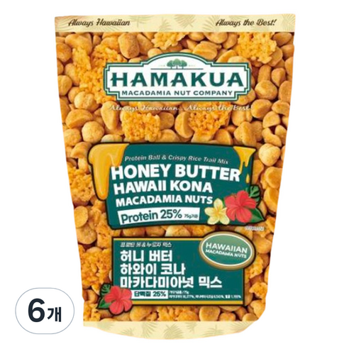 하마쿠아 허니버터 하와이 코나 마카다미아넛 믹스, 75g, 6개