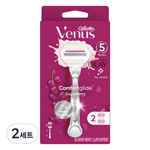 질레트 비너스 올레이 슈가베리 면도기 + 면도날 2개, 1세트