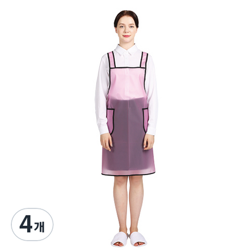 웰프런 우레탄 방수앞치마 검정파이핑 소, 반투명 핑크, 4개