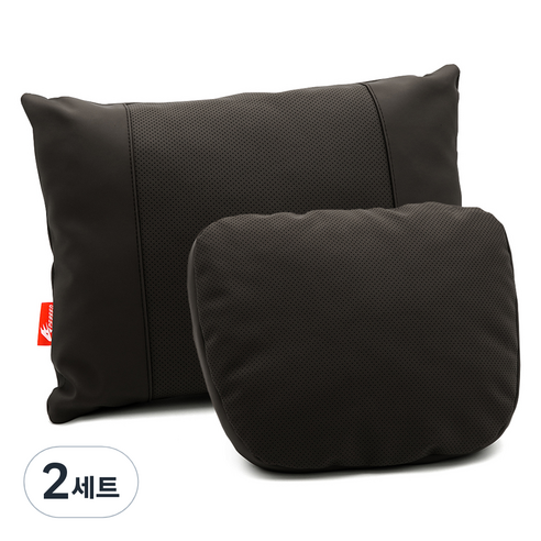 에이스피드 S급 가죽시리즈 차량용 목쿠션 + 허리쿠션 세트, 블랙, 2세트