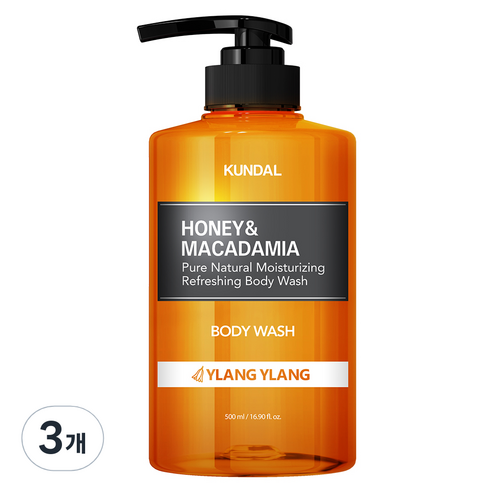 쿤달 퓨어 바디워시 바디클렌저 일랑일랑향, 500ml, 3개