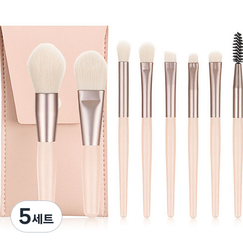 심플라인 휴대용 미니 메이크업 브러쉬 8종 파우치 세트, 5세트, 베이지