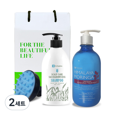 닥터홉킨스 샴푸 500ml + 포고니아 모링가 리뉴잉 트리트먼트 500ml + 두피 폼 헤어브러쉬 선물세트, 2세트