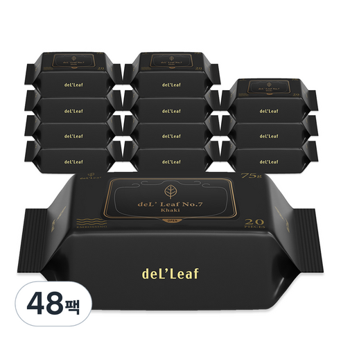델리프 도톰 엠보싱 저자극 넘버 세븐 카키 물티슈 리필형 휴대, 20매, 48개