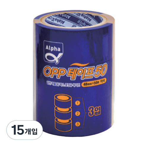 알파 OPP 박스 테이프 48mm x 50m, 베이지, 15개입